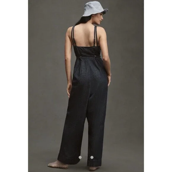 Anthropologie Pilcro Sleeveless Wide Leg Jumpsuit Sz S Dark Denim